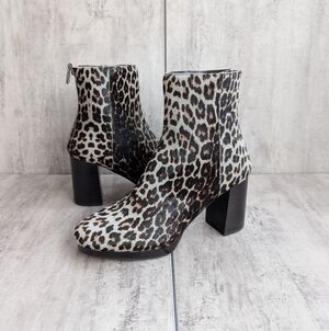 Sanctuary Razzle Leopard Print calf Hair Platform Ankle Boots Women S10